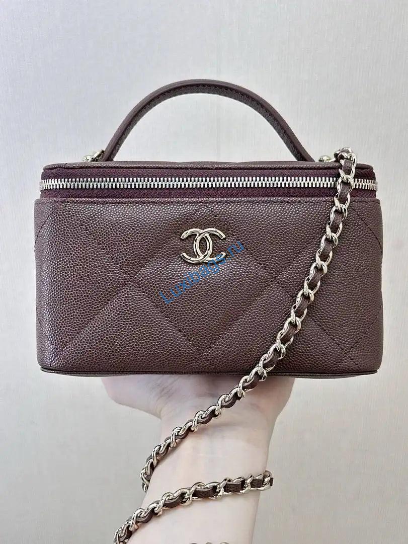 Chanel AP4933 25K Long Vanity with Chain Grained Shiny Calfskin Silver Dark Brown | chanel ap4933 25k long vanity with chain grained shiny calfskin silver 06