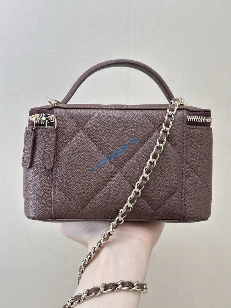 Chanel AP4933 25K Long Vanity with Chain Grained Shiny Calfskin Silver Dark Brown | chanel ap4933 25k long vanity with chain grained shiny calfskin silver 07