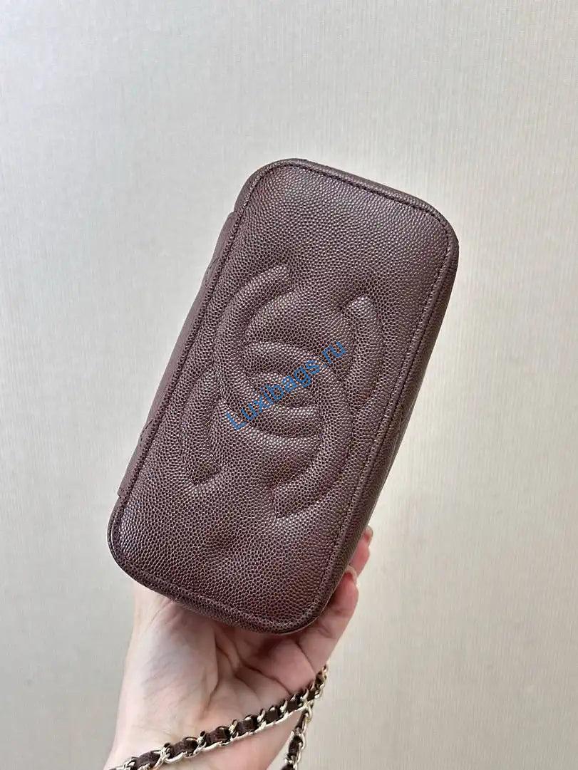 Chanel AP4933 25K Long Vanity with Chain Grained Shiny Calfskin Silver Dark Brown | chanel ap4933 25k long vanity with chain grained shiny calfskin silver 08