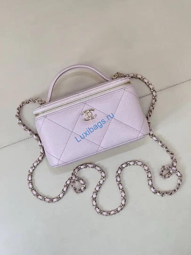 Chanel AP4933 25K Long Vanity with Chain Grained Shiny Calfskin Silver Light Purple | chanel ap4933 25k long vanity with chain grained shiny calfskin silver 13
