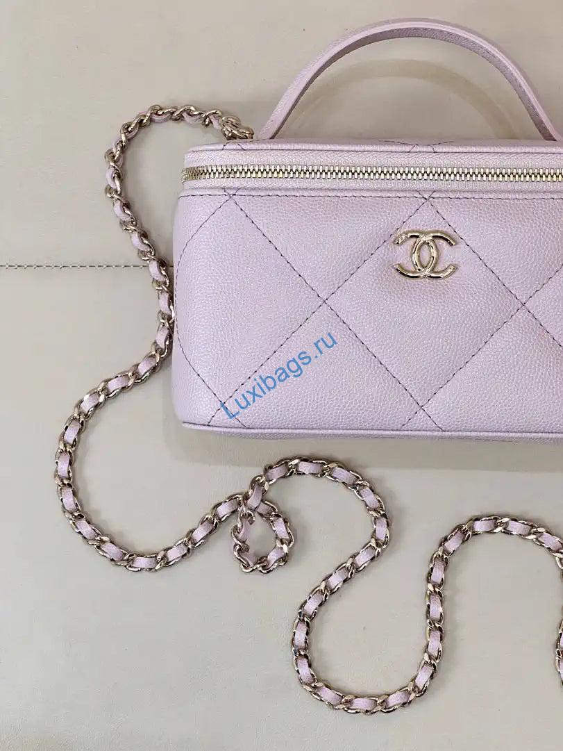 Chanel AP4933 25K Long Vanity with Chain Grained Shiny Calfskin Silver Light Purple | chanel ap4933 25k long vanity with chain grained shiny calfskin silver 14