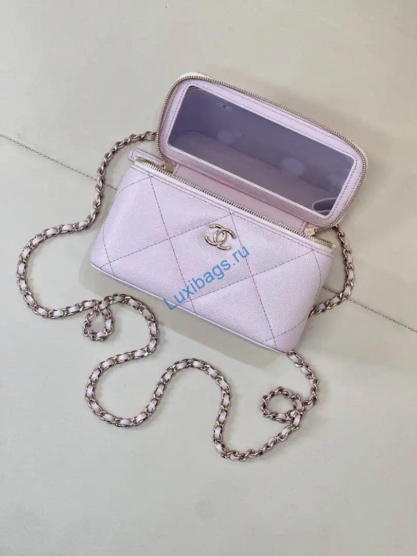 Chanel AP4933 25K Long Vanity with Chain Grained Shiny Calfskin Silver Light Purple | chanel ap4933 25k long vanity with chain grained shiny calfskin silver 15