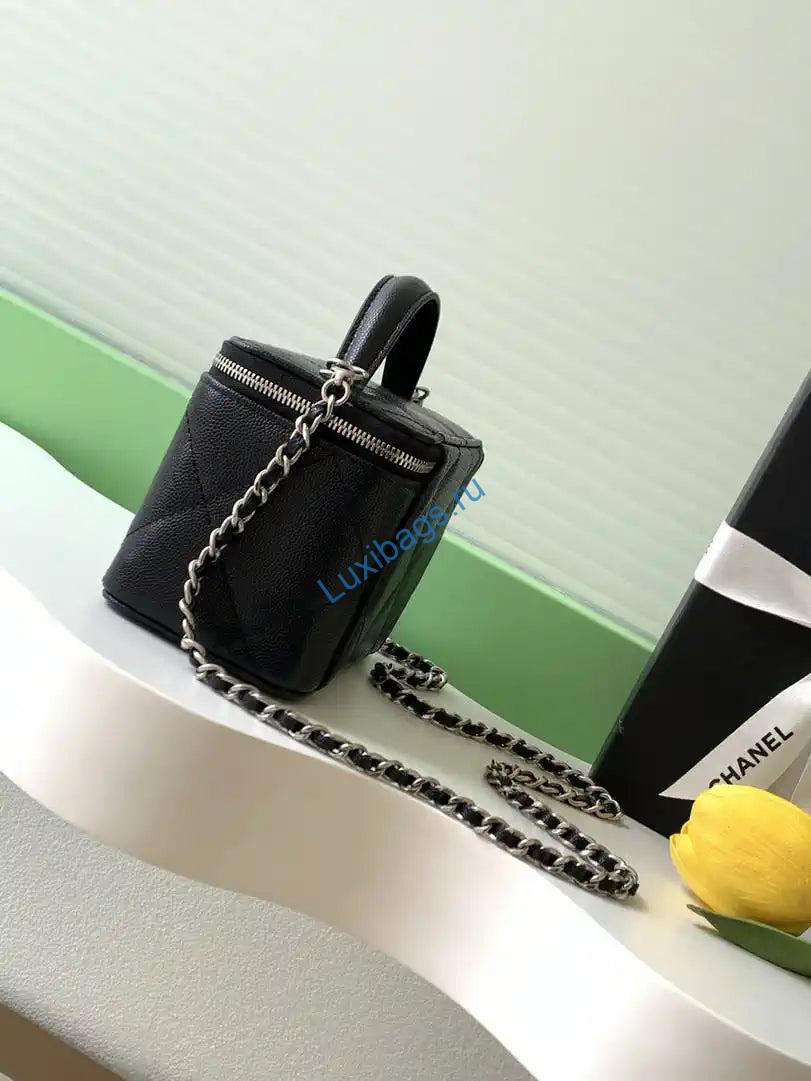 Chanel AP4933 25K Long Vanity with Chain Grained Shiny Calfskin Silver Black | chanel ap4933 25k long vanity with chain grained shiny calfskin silver 41