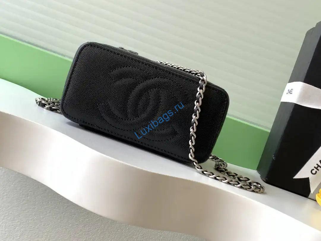 Chanel AP4933 25K Long Vanity with Chain Grained Shiny Calfskin Silver Black | chanel ap4933 25k long vanity with chain grained shiny calfskin silver 43
