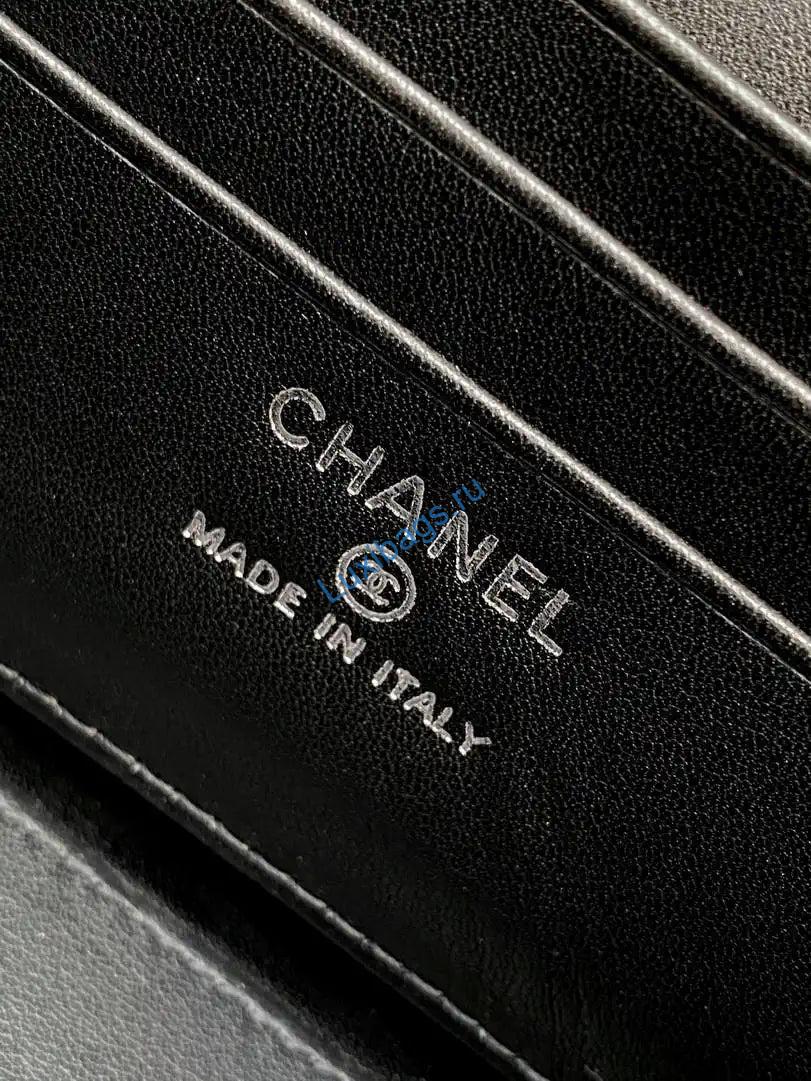 Chanel AP4933 25K Long Vanity with Chain Grained Shiny Calfskin Silver Black | chanel ap4933 25k long vanity with chain grained shiny calfskin silver 48