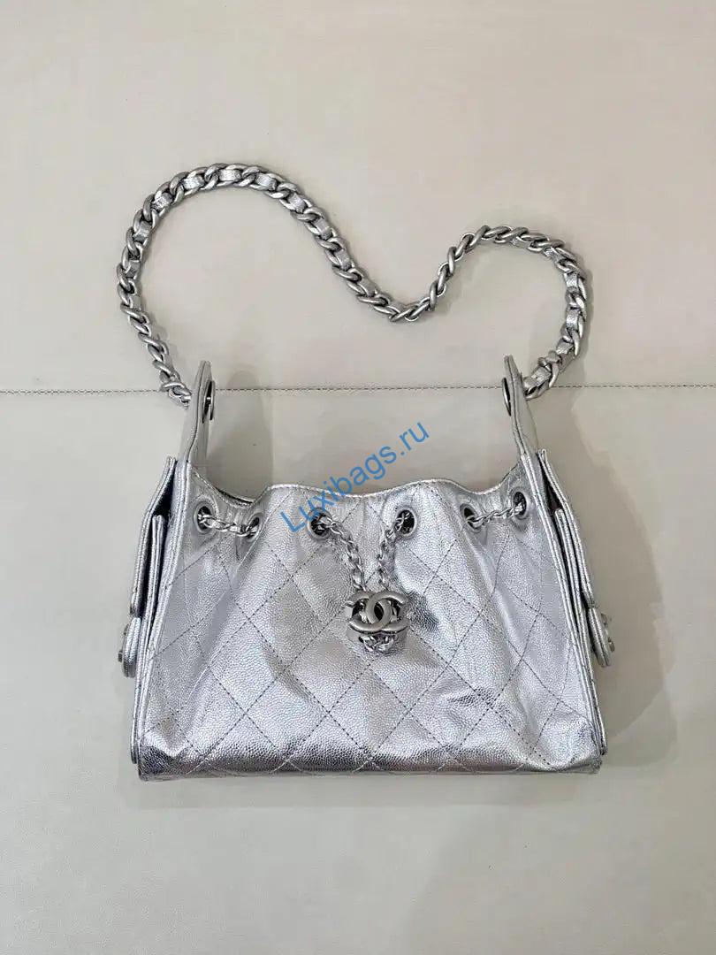 Chanel AS5631 Mini Hobo Calfskin & Silver-Tone Metal Silver | chanel as5631 mini hobo calfskin gold tone metal 23