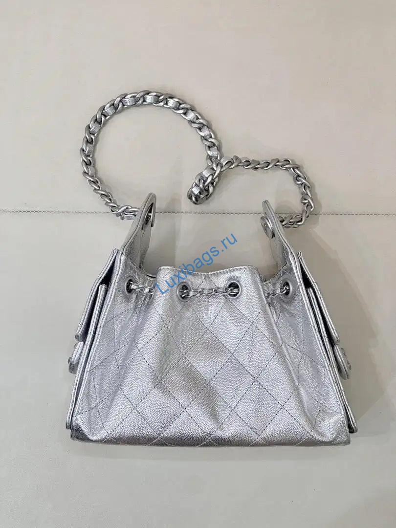 Chanel AS5631 Mini Hobo Calfskin & Silver-Tone Metal Silver | chanel as5631 mini hobo calfskin gold tone metal 25
