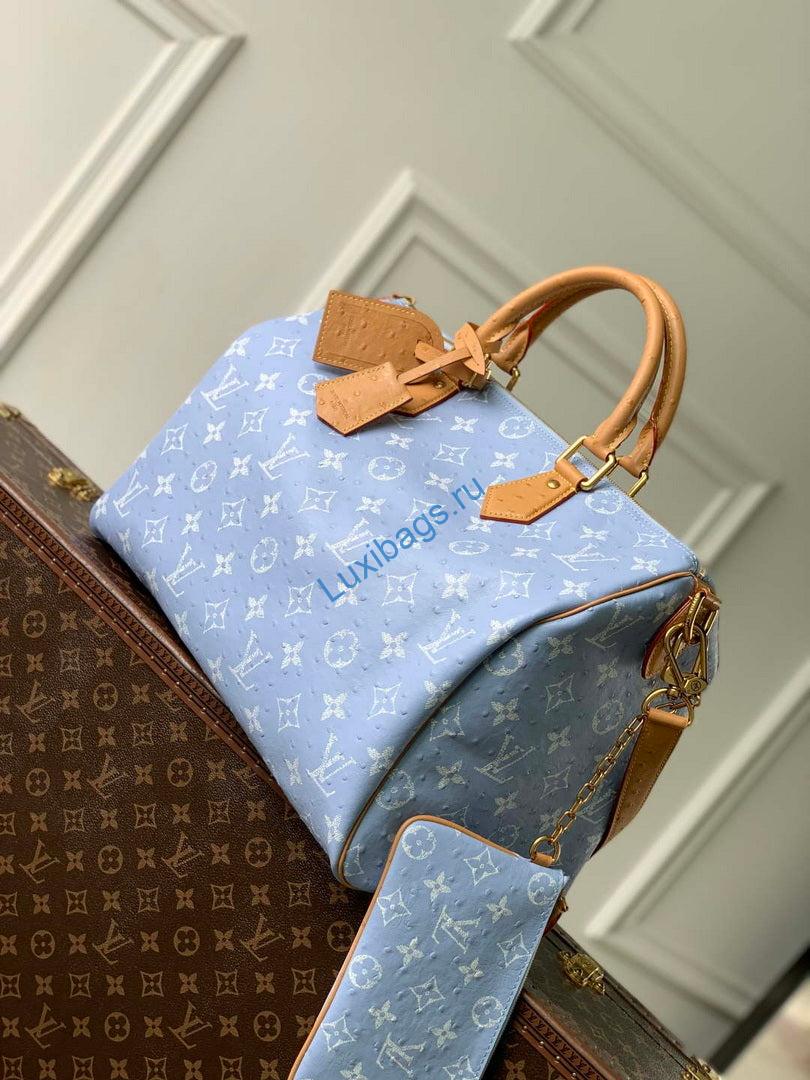 LV M24417 Louis Vuitton Speedy P9 Bandoulière 40 Bag Light blue Ostrich Pattern | lv m24417 louis vuitton speedy p9 bandouliere 40 bag light blue ostrich pattern 2