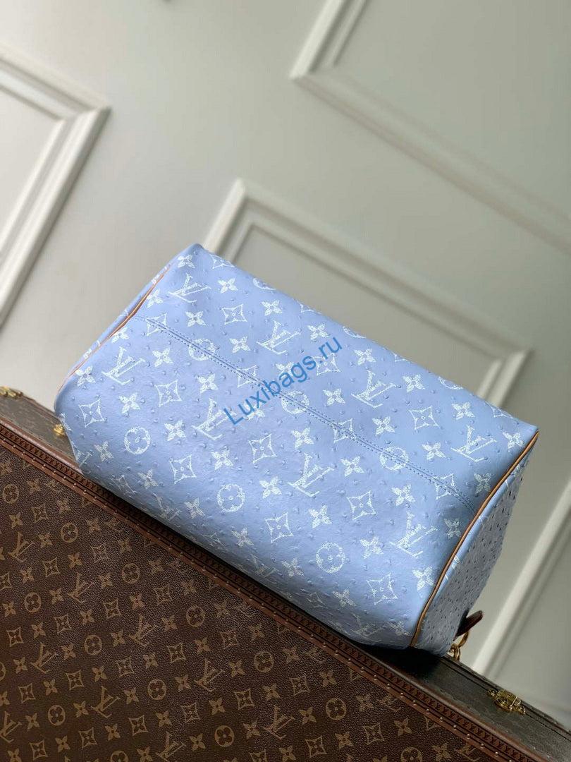LV M24417 Louis Vuitton Speedy P9 Bandoulière 40 Bag Light blue Ostrich Pattern | lv m24417 louis vuitton speedy p9 bandouliere 40 bag light blue ostrich pattern 4