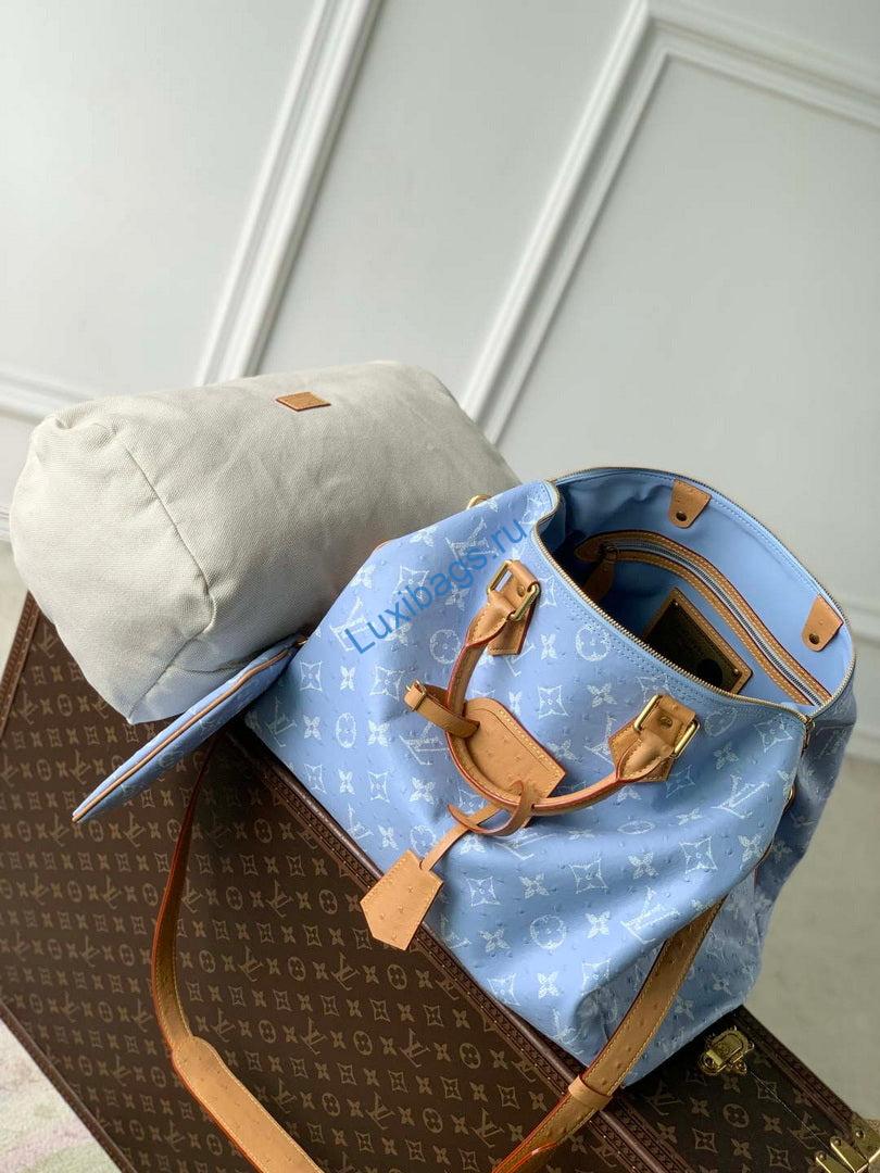 LV M24417 Louis Vuitton Speedy P9 Bandoulière 40 Bag Light blue Ostrich Pattern | lv m24417 louis vuitton speedy p9 bandouliere 40 bag light blue ostrich pattern 9