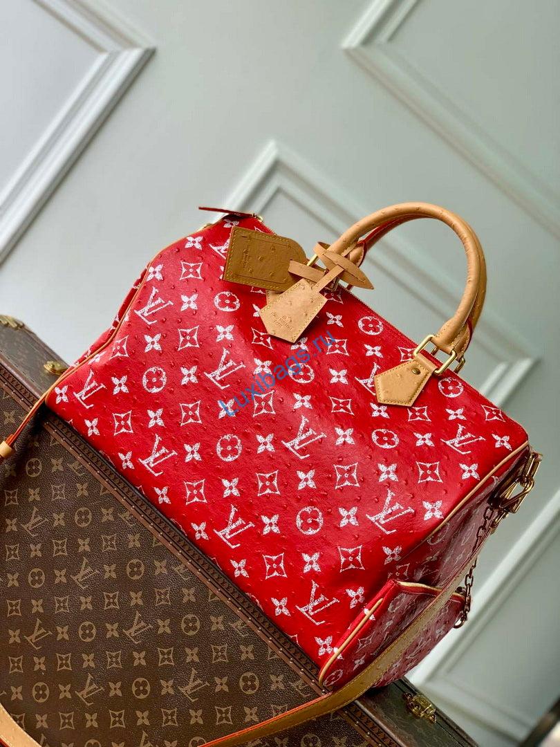 LV M24417 Louis Vuitton Speedy P9 Bandoulière 40 Bag Red Ostrich Pattern