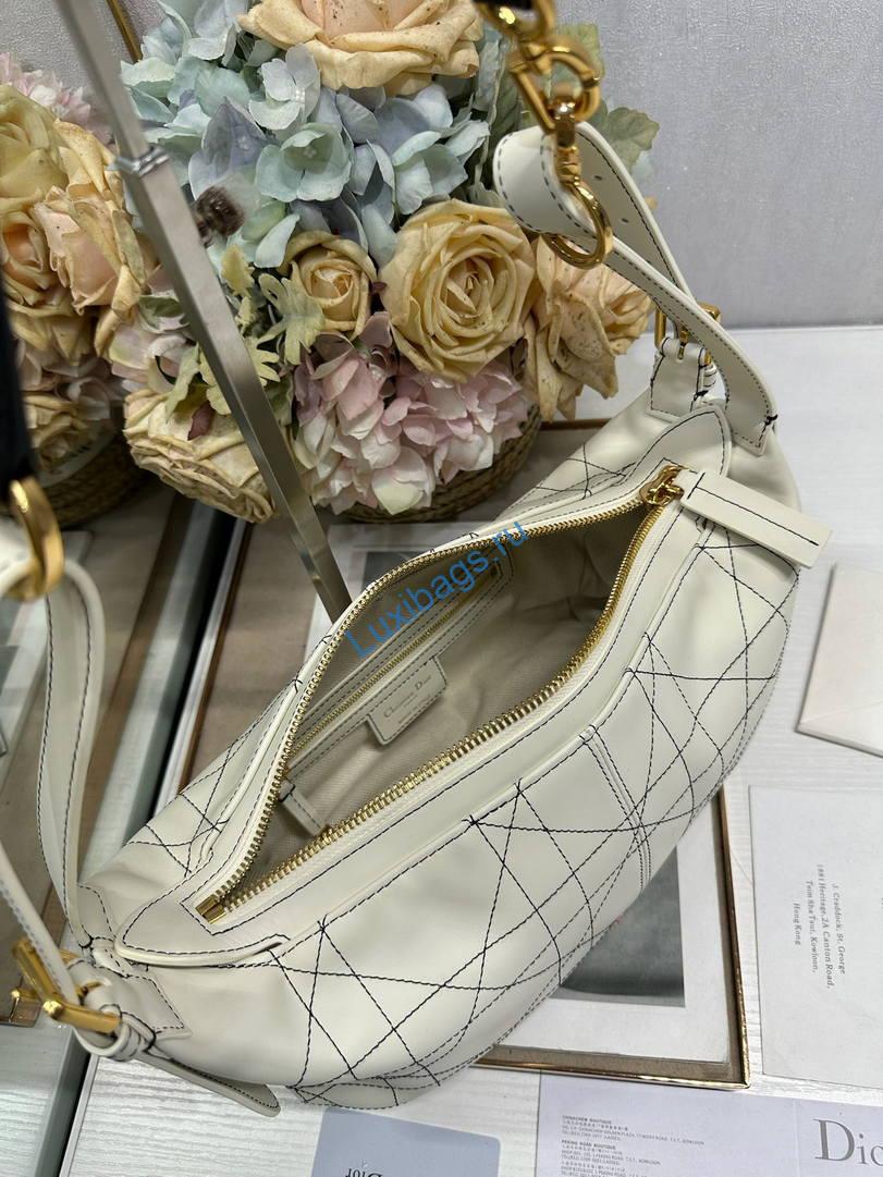 Dior M2416 Small D-Journey Bag in Two-Tone Calfskin White Flat Macrocannage with Contrasting Black Topstitching | products dior small d journey bag in two tone calfskin white flat macrocannage with contrasting black topstitching 07