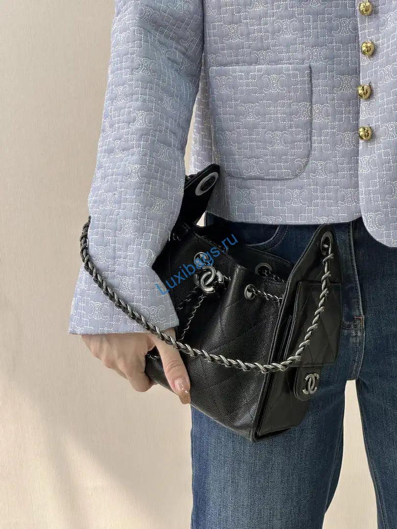 Chanel Mini Hobo Calfskin & Silver-Tone Metal AS5631 Black | chanel mini hobo lambskin silver tone metal as5631 black 03