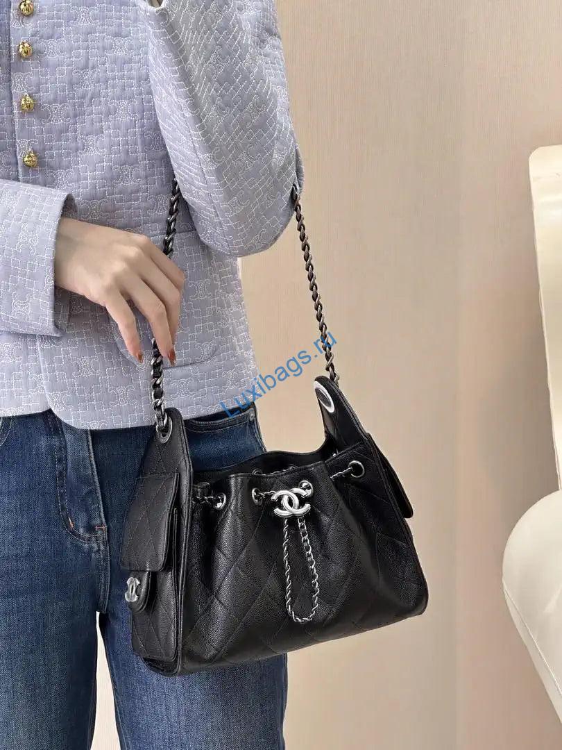 Chanel Mini Hobo Calfskin & Silver-Tone Metal AS5631 Black | chanel mini hobo lambskin silver tone metal as5631 black 06