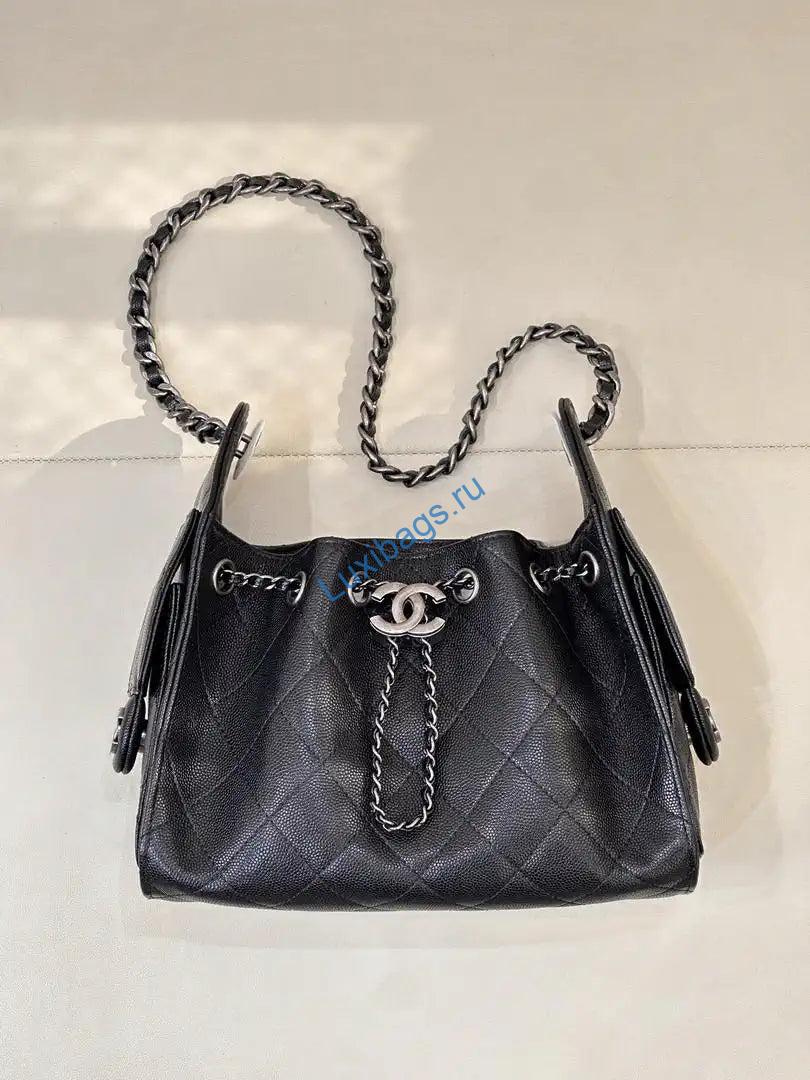 Chanel Mini Hobo Calfskin & Silver-Tone Metal AS5631 Black | chanel mini hobo lambskin silver tone metal as5631 black 07