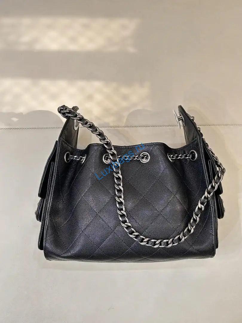Chanel Mini Hobo Calfskin & Silver-Tone Metal AS5631 Black | chanel mini hobo lambskin silver tone metal as5631 black 12