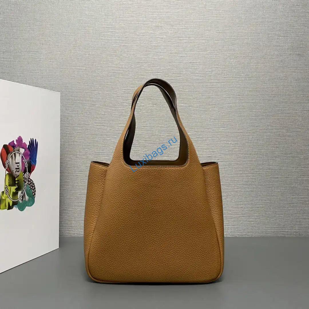 Prada 1BG335 Small leather tote bag Brown Silver | prada 1bg335 small leather tote bag 87
