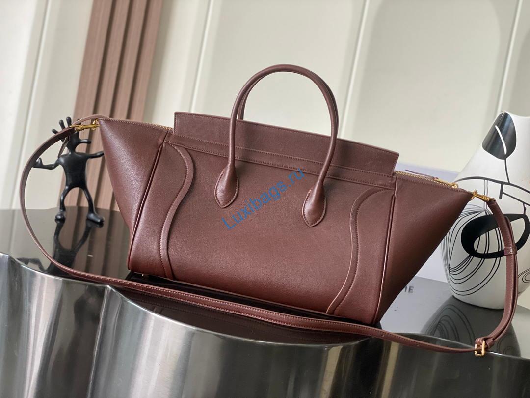 Celine L100E3GW2 MEDIUM NEW LUGGAGE IN SUPPLE SHINY LAMBSKIN Brown Red | celine l100e3gw2 medium new luggage in supple shiny lambskin 12