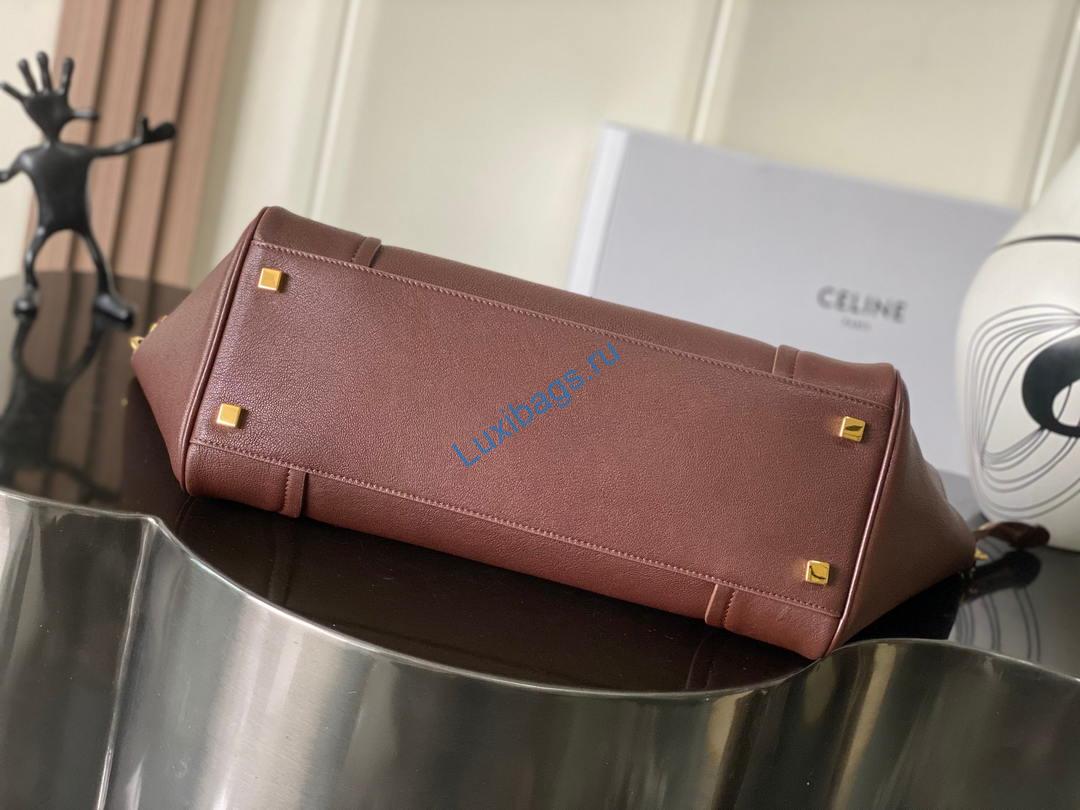 Celine L100E3GW2 MEDIUM NEW LUGGAGE IN SUPPLE SHINY LAMBSKIN Brown Red | celine l100e3gw2 medium new luggage in supple shiny lambskin 13