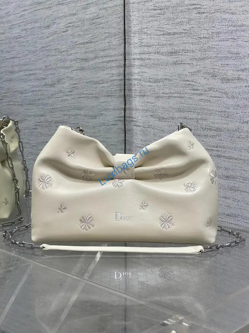 Dior Small Dior Bow Bag Calfskin leather with Bow M0715 White