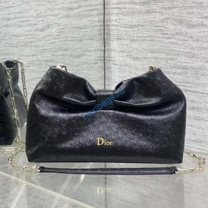Dior Small Dior Bow Bag Calfskin leather with ostrich pattern M0715 Black