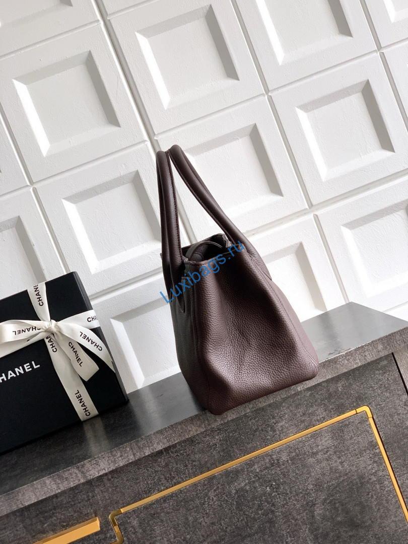 Chanel AS6055 Cerf Leather Exterior Small Tote Bags grayish brown | chanel as6055 cerf leather exterior small tote bags bag 002
