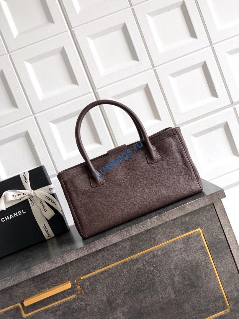Chanel AS6055 Cerf Leather Exterior Small Tote Bags grayish brown | chanel as6055 cerf leather exterior small tote bags bag 003