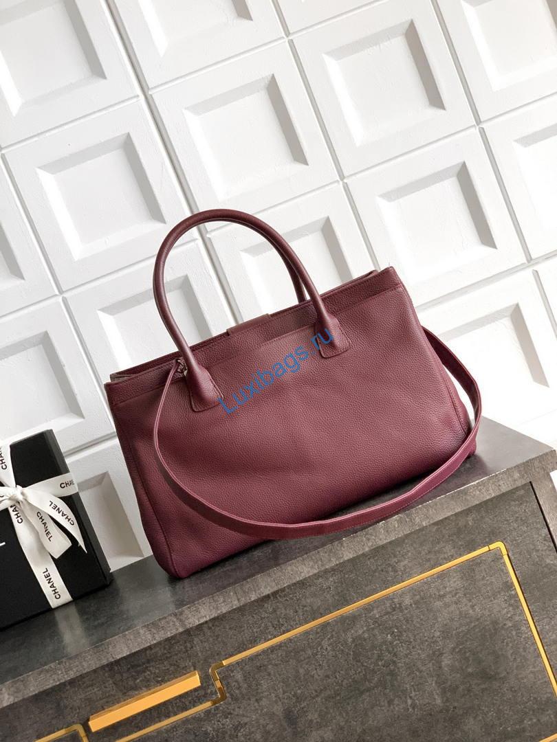 Chanel AS6056 Cerf Leather Exterior Medium Tote Bags Wine Red | chanel as6056 cerf leather exterior medium tote bags 12