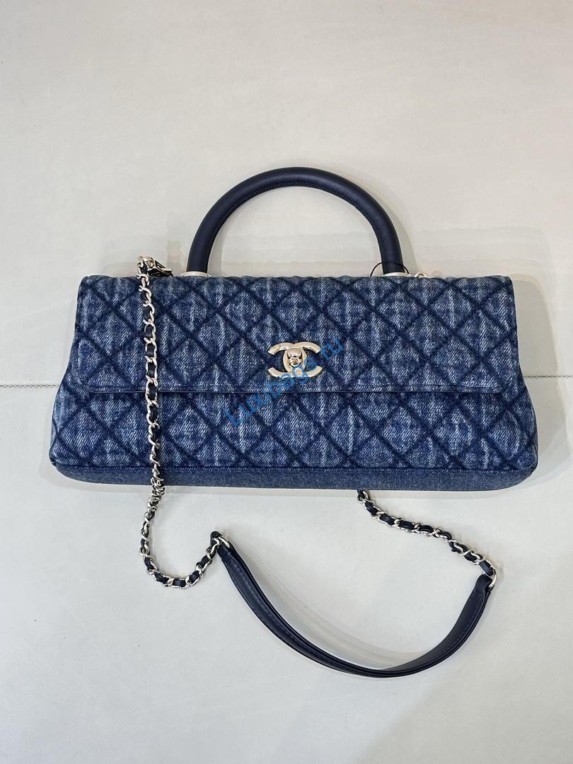 Chanel AS6091 Maxi Flap Bag with Top Handle Denim Blue & Gold-Tone Metal | chanel as6091 maxi flap bag with top handle denim blue gold tone metal 03