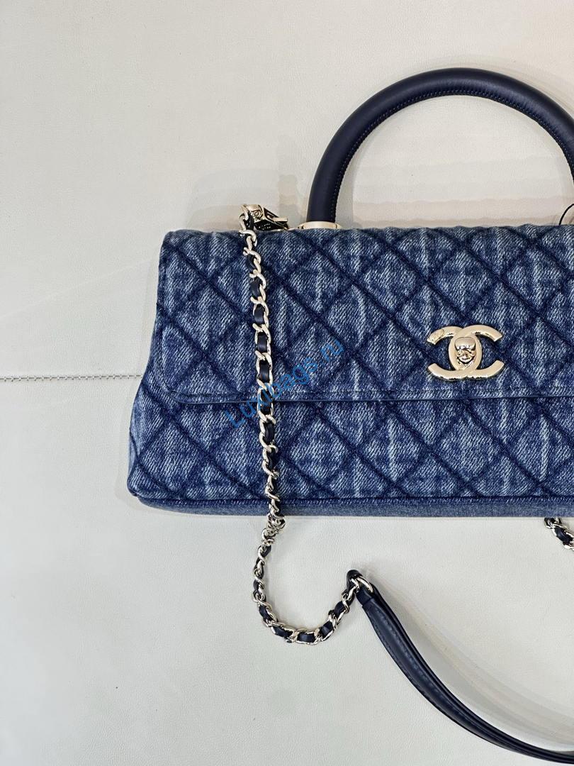 Chanel AS6091 Maxi Flap Bag with Top Handle Denim Blue & Gold-Tone Metal | chanel as6091 maxi flap bag with top handle denim blue gold tone metal 05