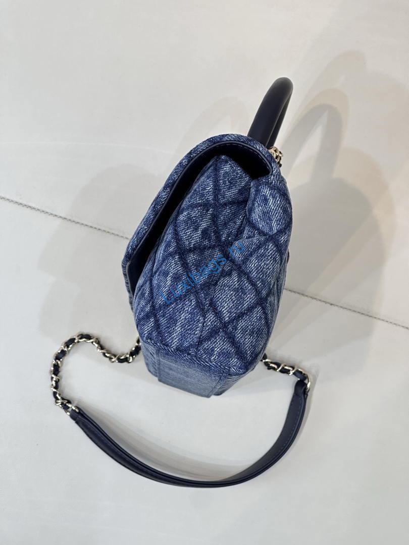 Chanel AS6091 Maxi Flap Bag with Top Handle Denim Blue & Gold-Tone Metal | chanel as6091 maxi flap bag with top handle denim blue gold tone metal 06