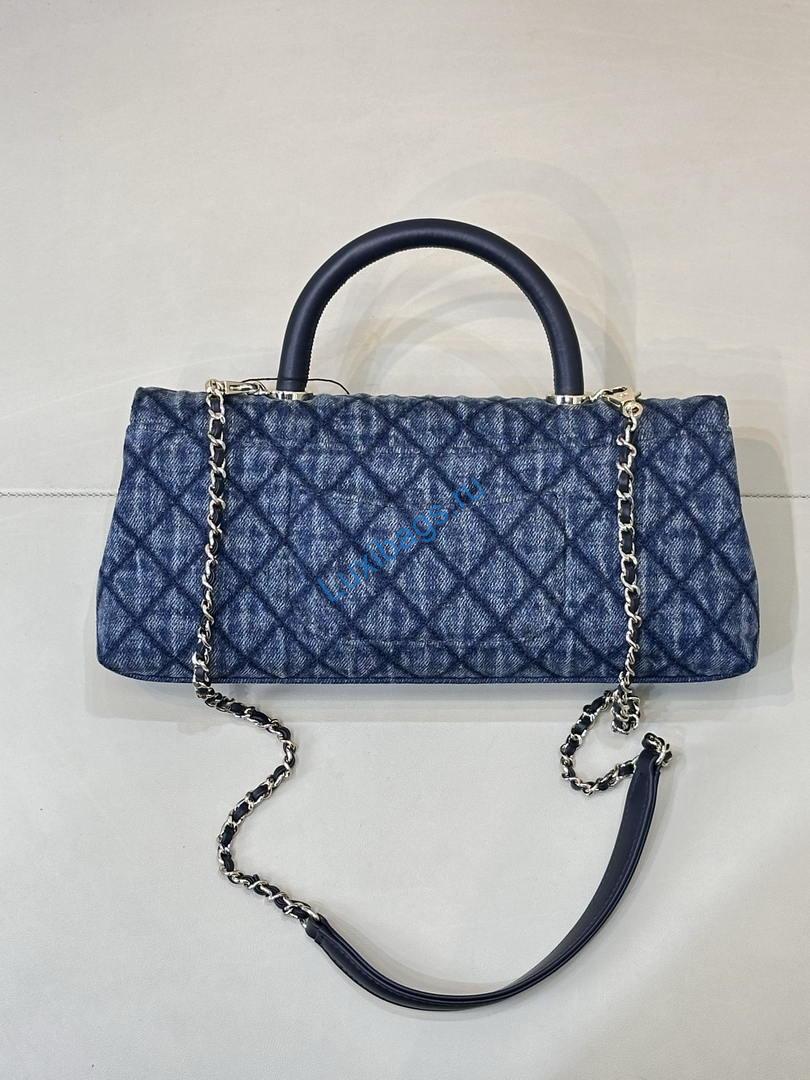 Chanel AS6091 Maxi Flap Bag with Top Handle Denim Blue & Gold-Tone Metal | chanel as6091 maxi flap bag with top handle denim blue gold tone metal 07