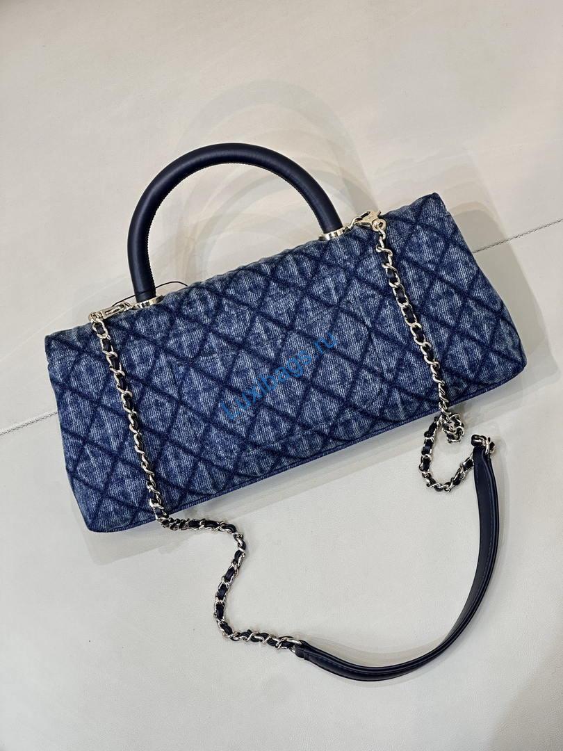 Chanel AS6091 Maxi Flap Bag with Top Handle Denim Blue & Gold-Tone Metal | chanel as6091 maxi flap bag with top handle denim blue gold tone metal 08