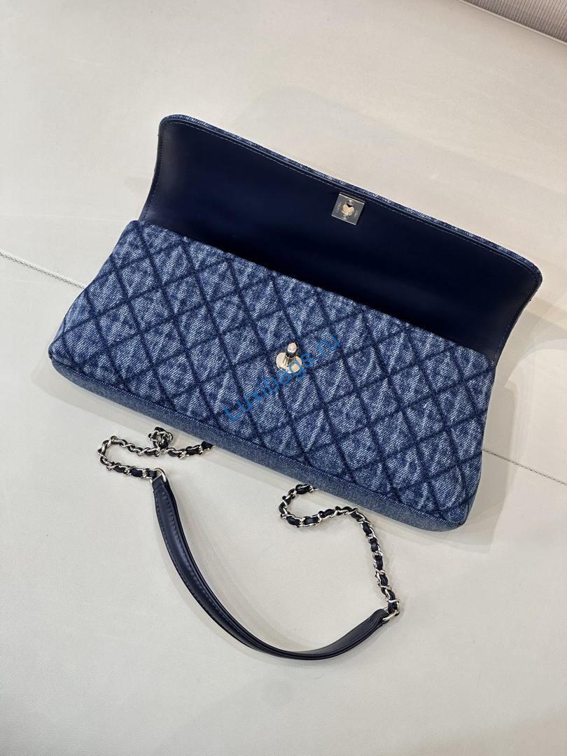 Chanel AS6091 Maxi Flap Bag with Top Handle Denim Blue & Gold-Tone Metal | chanel as6091 maxi flap bag with top handle denim blue gold tone metal 09