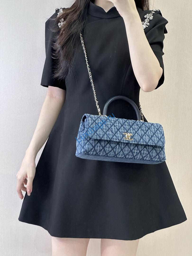 Chanel AS6091 Maxi Flap Bag with Top Handle Denim Blue & Gold-Tone Metal | chanel as6091 maxi flap bag with top handle denim blue gold tone metal 10