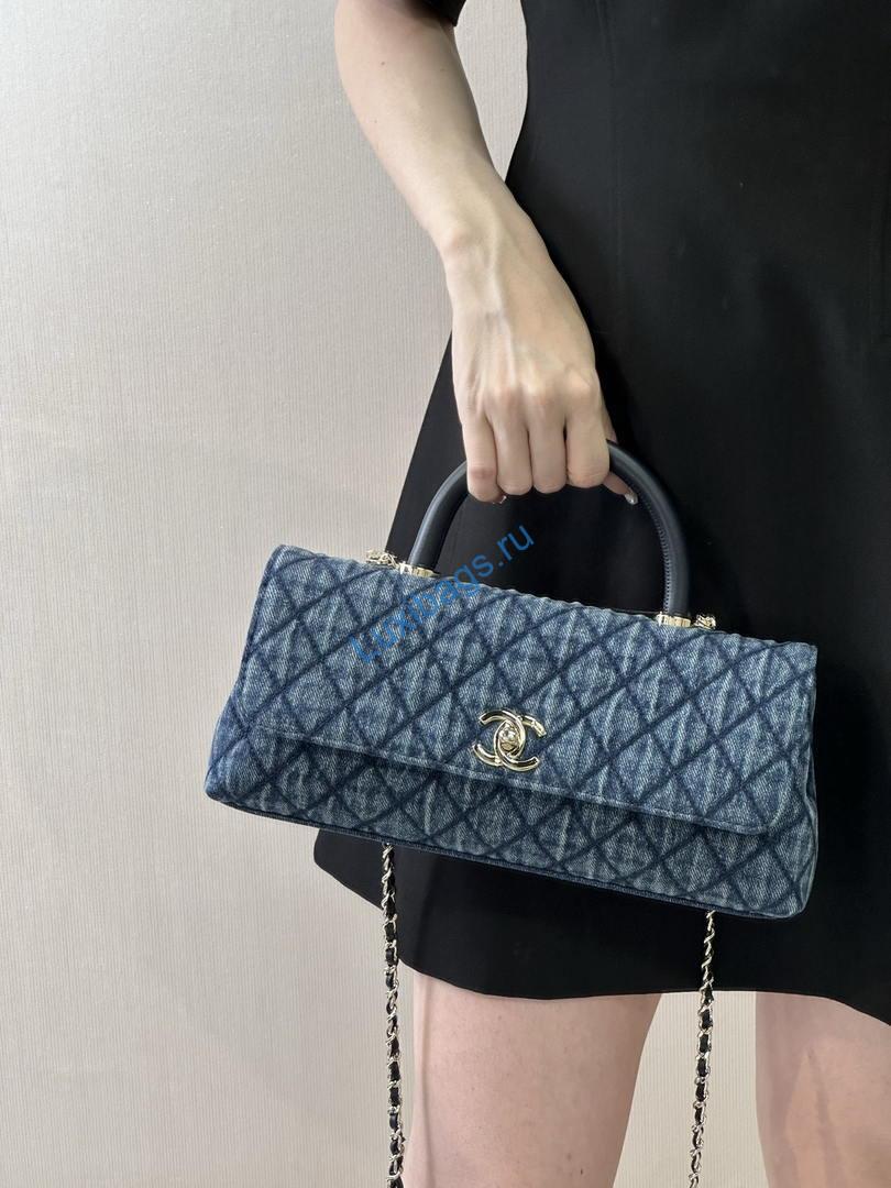 Chanel AS6091 Maxi Flap Bag with Top Handle Denim Blue & Gold-Tone Metal | chanel as6091 maxi flap bag with top handle denim blue gold tone metal 12