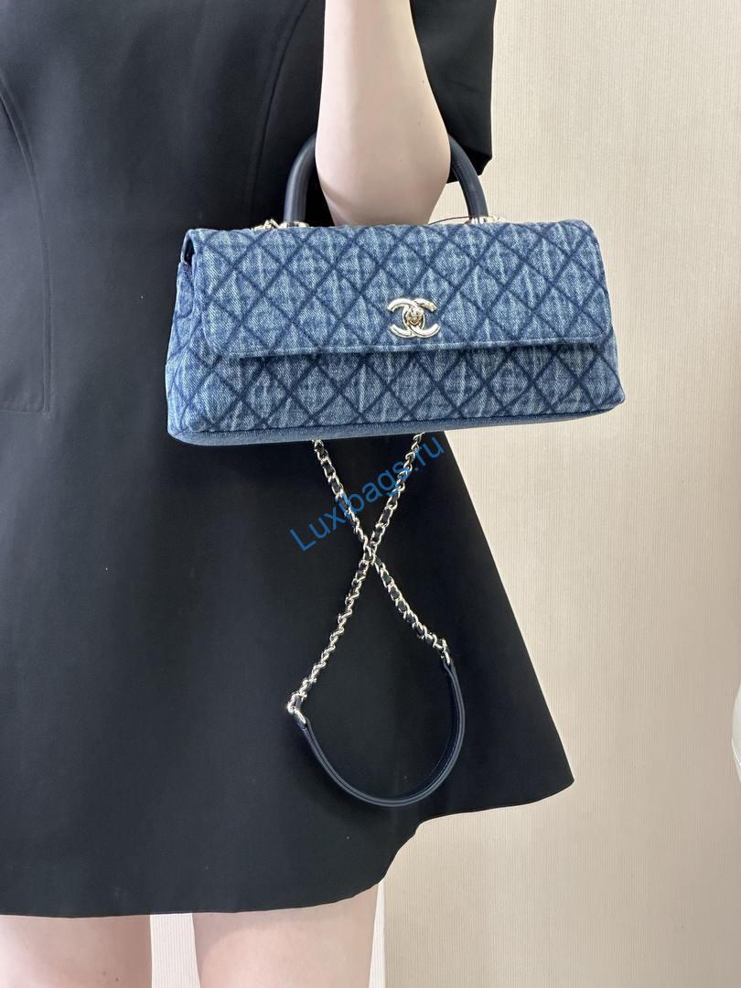 Chanel AS6091 Maxi Flap Bag with Top Handle Denim Blue & Gold-Tone Metal | chanel as6091 maxi flap bag with top handle denim blue gold tone metal 13