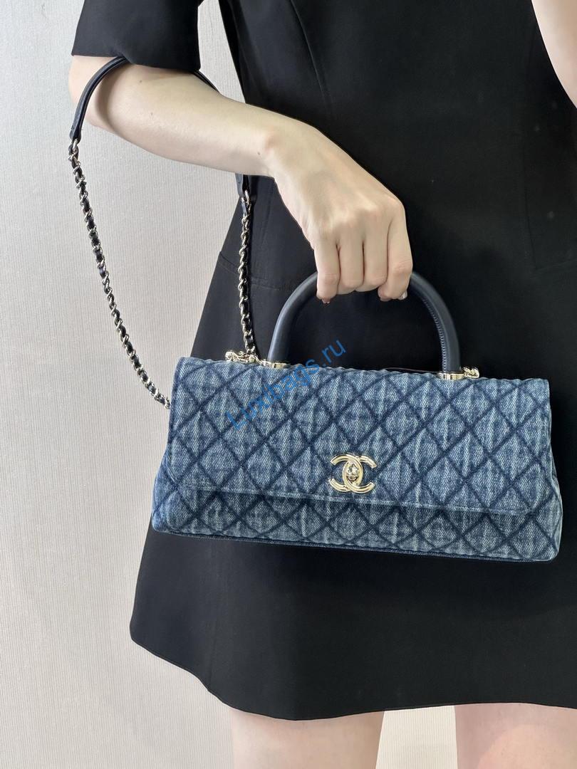 Chanel AS6091 Maxi Flap Bag with Top Handle Denim Blue & Gold-Tone Metal | chanel as6091 maxi flap bag with top handle denim blue gold tone metal 14