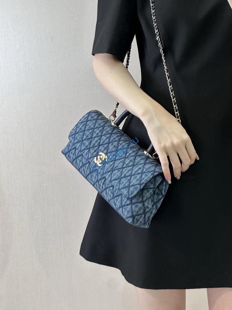 Chanel AS6091 Maxi Flap Bag with Top Handle Denim Blue & Gold-Tone Metal | chanel as6091 maxi flap bag with top handle denim blue gold tone metal 15