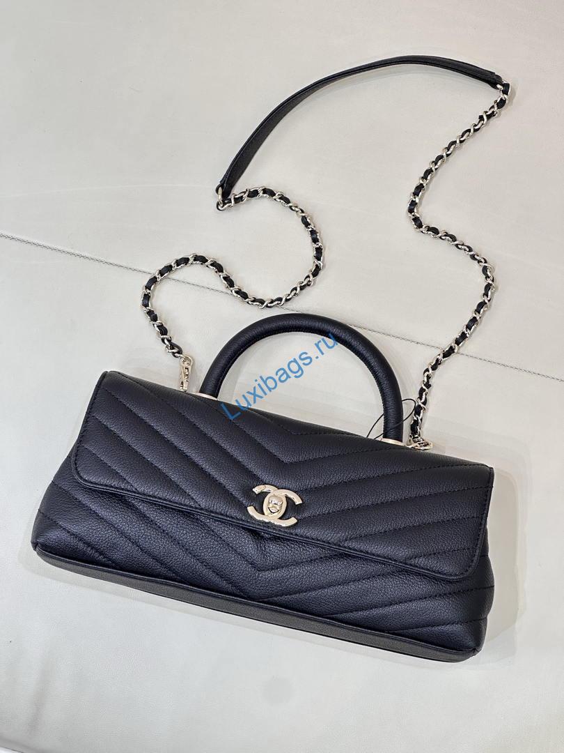 Chanel AS6091 Maxi Flap Bag with Top Handle Goatskin & Gold-Tone Metal Black V-shaped | chanel as6091 maxi flap bag with top handle goatskin gold tone metal black 17