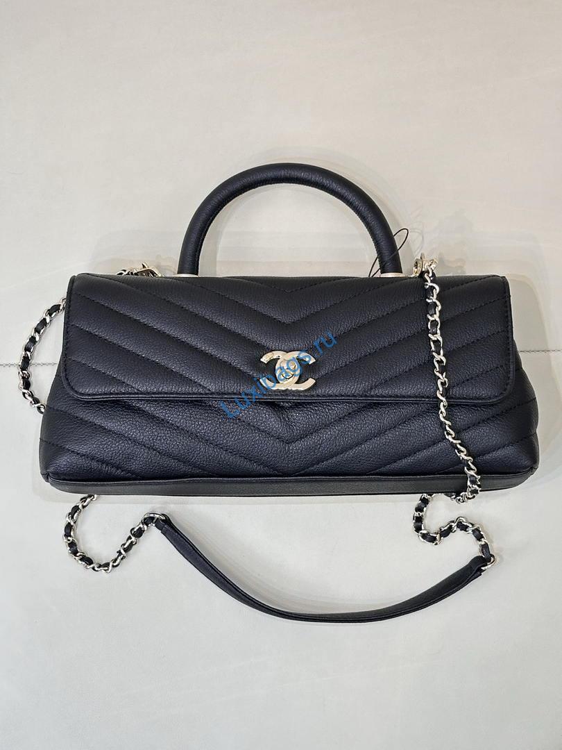 Chanel AS6091 Maxi Flap Bag with Top Handle Goatskin & Gold-Tone Metal Black V-shaped | chanel as6091 maxi flap bag with top handle goatskin gold tone metal black 18