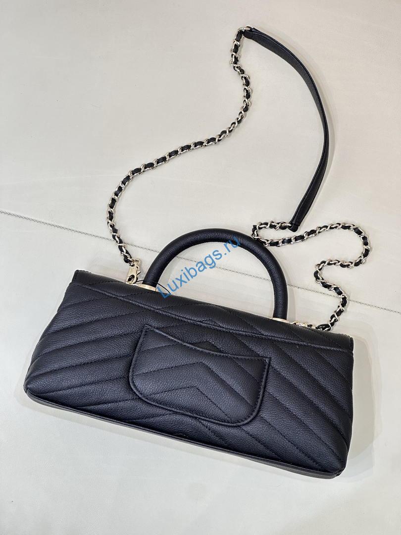 Chanel AS6091 Maxi Flap Bag with Top Handle Goatskin & Gold-Tone Metal Black V-shaped | chanel as6091 maxi flap bag with top handle goatskin gold tone metal black 23