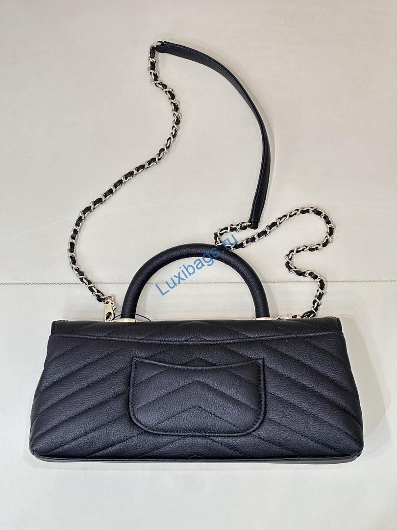Chanel AS6091 Maxi Flap Bag with Top Handle Goatskin & Gold-Tone Metal Black V-shaped | chanel as6091 maxi flap bag with top handle goatskin gold tone metal black 24