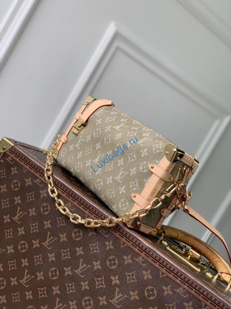 Louis Vuitton LV M27451 Side Trunk MM East West Bag Khaki Denim | louis vuitton lv m27451 side trunk mm east west bag denim green 02