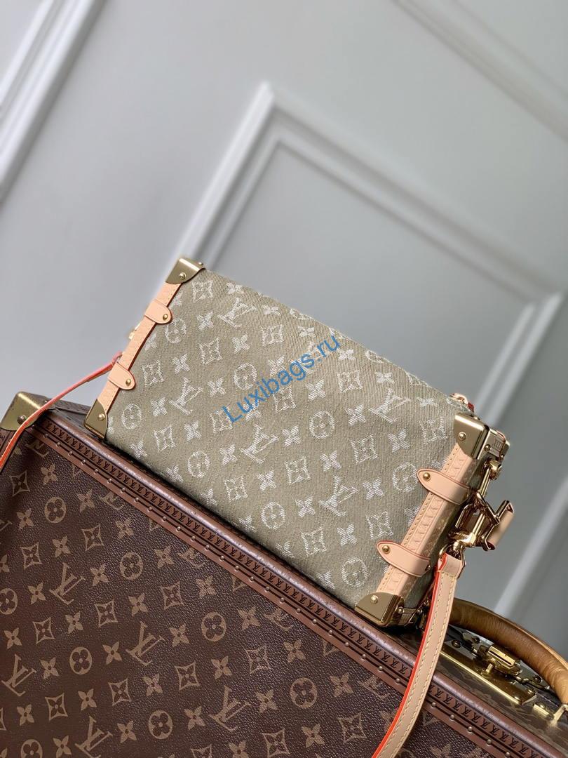 Louis Vuitton LV M27451 Side Trunk MM East West Bag Khaki Denim | louis vuitton lv m27451 side trunk mm east west bag denim green 03