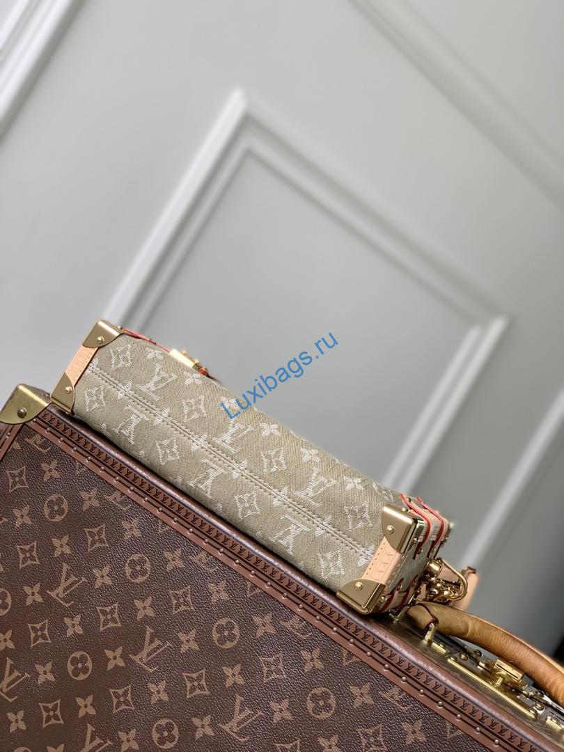 Louis Vuitton LV M27451 Side Trunk MM East West Bag Khaki Denim | louis vuitton lv m27451 side trunk mm east west bag denim green 04