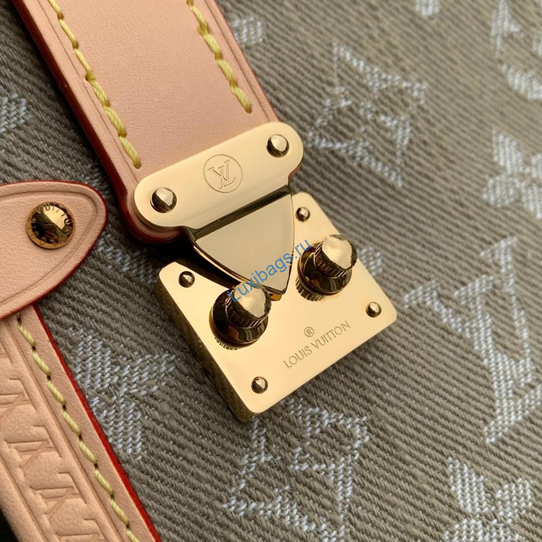 Louis Vuitton LV M27451 Side Trunk MM East West Bag Khaki Denim | louis vuitton lv m27451 side trunk mm east west bag denim green 05