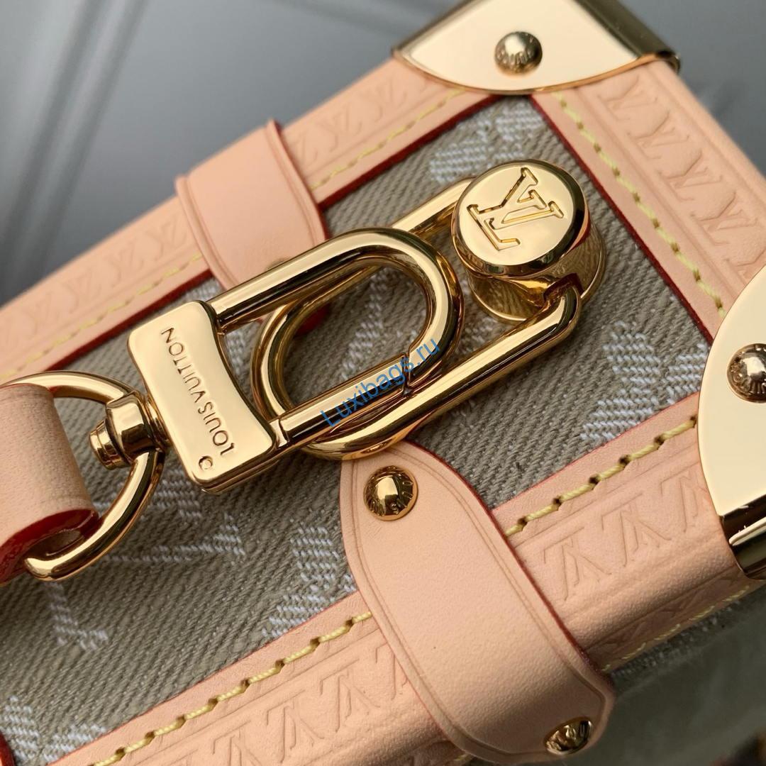 Louis Vuitton LV M27451 Side Trunk MM East West Bag Khaki Denim | louis vuitton lv m27451 side trunk mm east west bag denim green 06