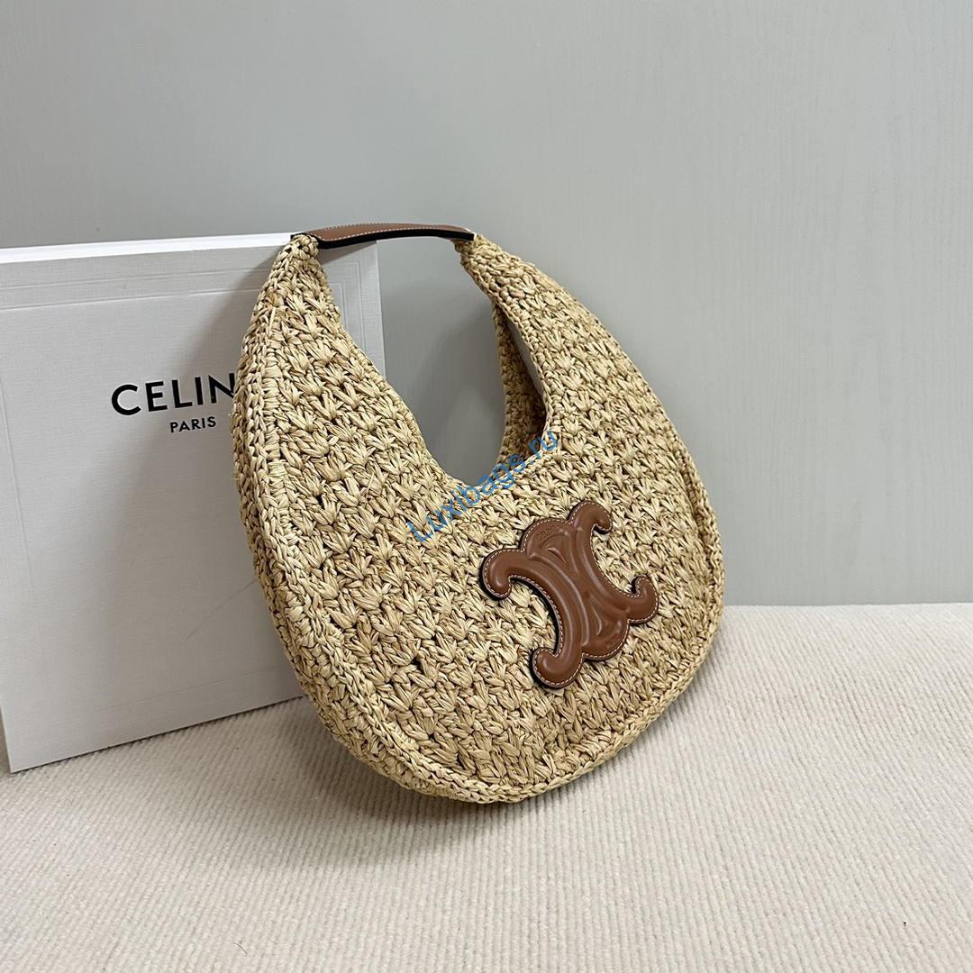 Celine classic panier HOBO BAG IN Raffia and Calfskin 112772 Nuture Brown | celine classic panier hobo bag in raffia and calfskin 112772 nuture 003 1