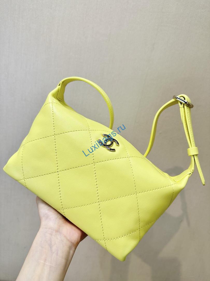 Chanel AS6138 Hobo Handbag Shiny Lambskin & Gold-Tone Metal Yellow | chanel as6138 hobo handbag shiny lambskin gold tone metal 002